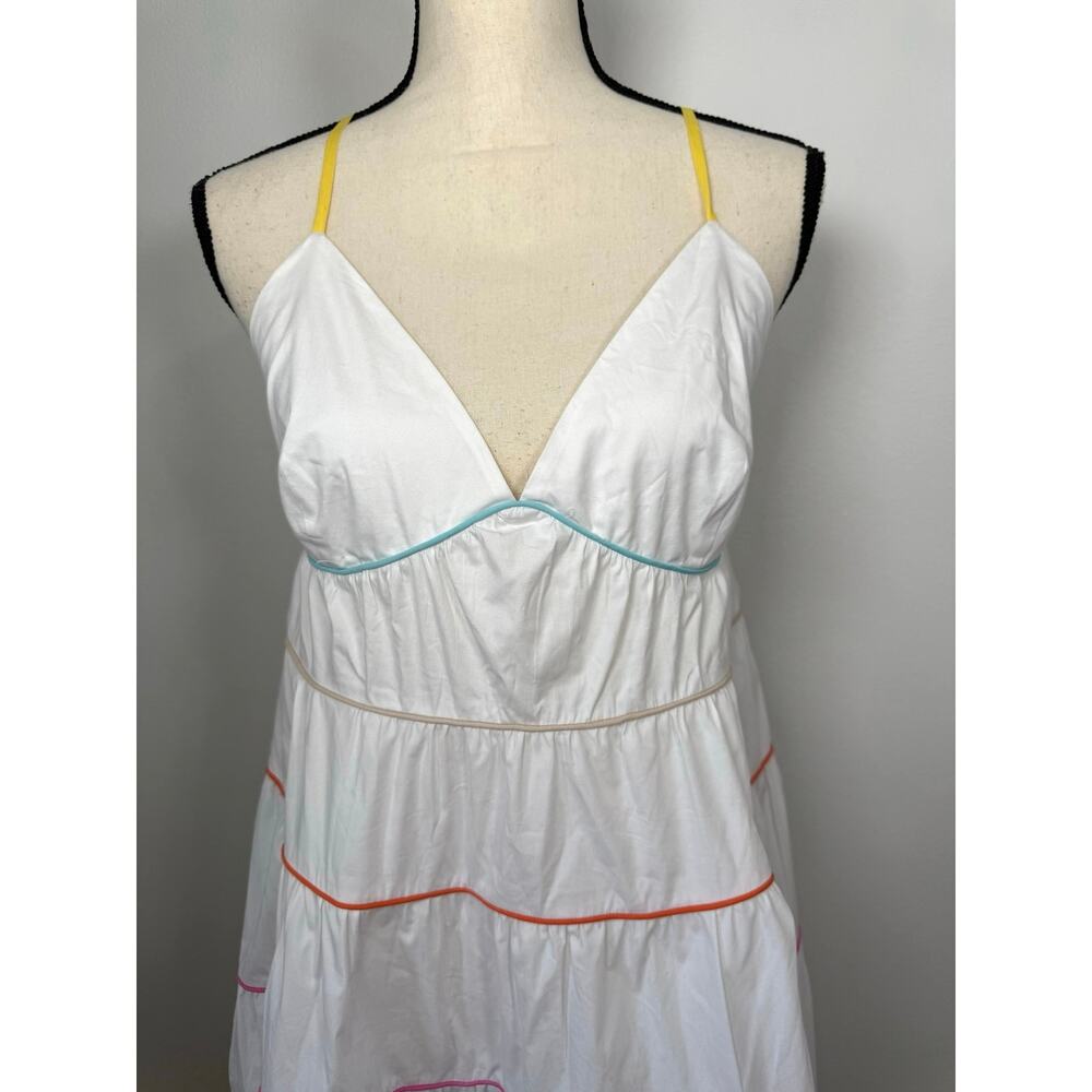 Staud NWT Cleo Tiered Poplin Midi Dress XL Rainbow Trim Cotton - Picture 5 of 16